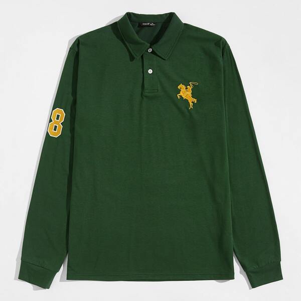 

Men Number & Graphic Polo Shirt, Dark green