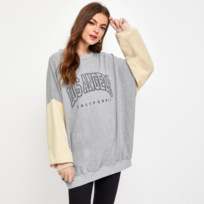

Letter Graphic Drop Shoulder Sweatshirt, Grey