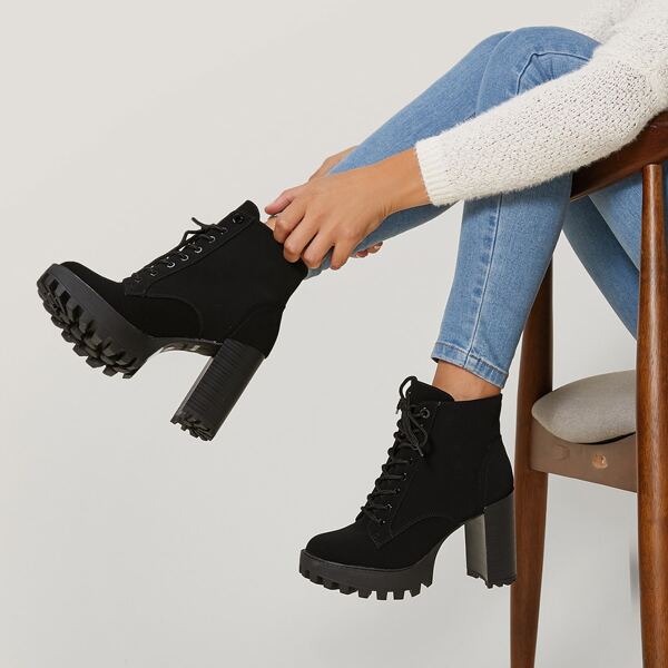 

Faux Nubuck High Stacked Heel Platform Boots, Black