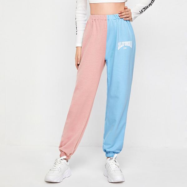

Letter Graphic Spliced Sweatpants, Multicolor
