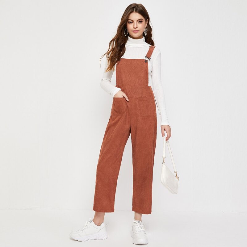 

Pocket Front Corduroy Cropped Pinafore Jumpsuit, Burnt orange