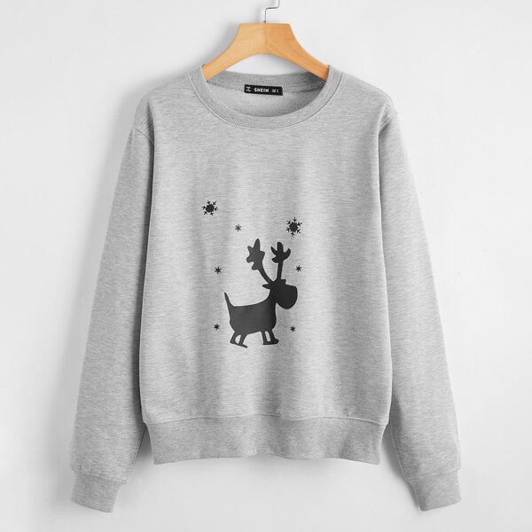 

Reindeer & Snowflake Print Pullover, Light grey