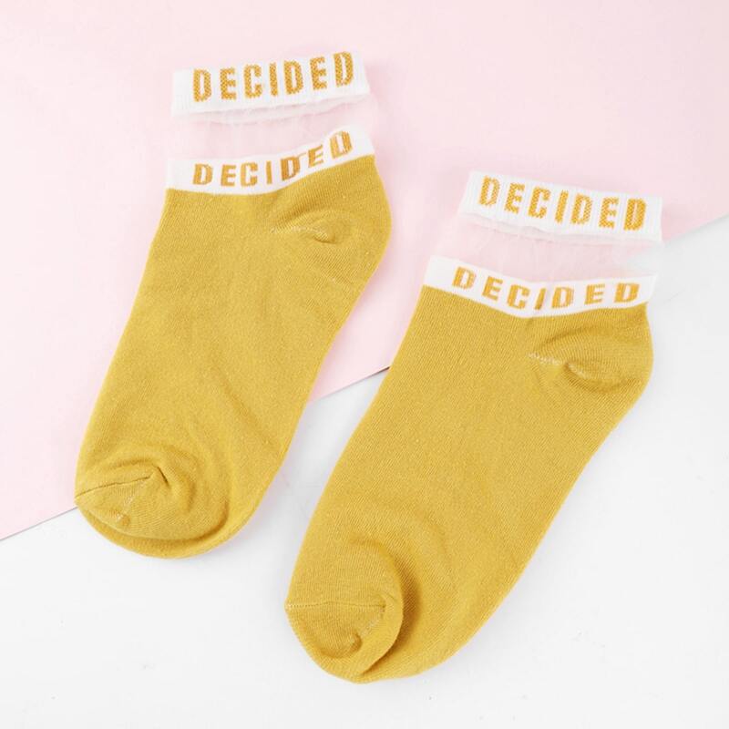 

Letter Mesh Crew Socks, Yellow