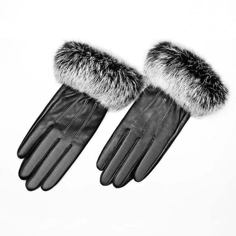 

Fluffy Trim Gloves, Black