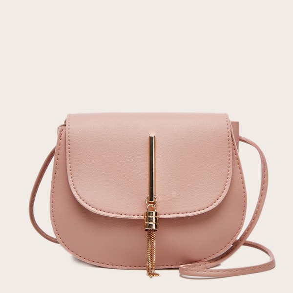 

Metal Tassel Charm Saddle Bag, Pink