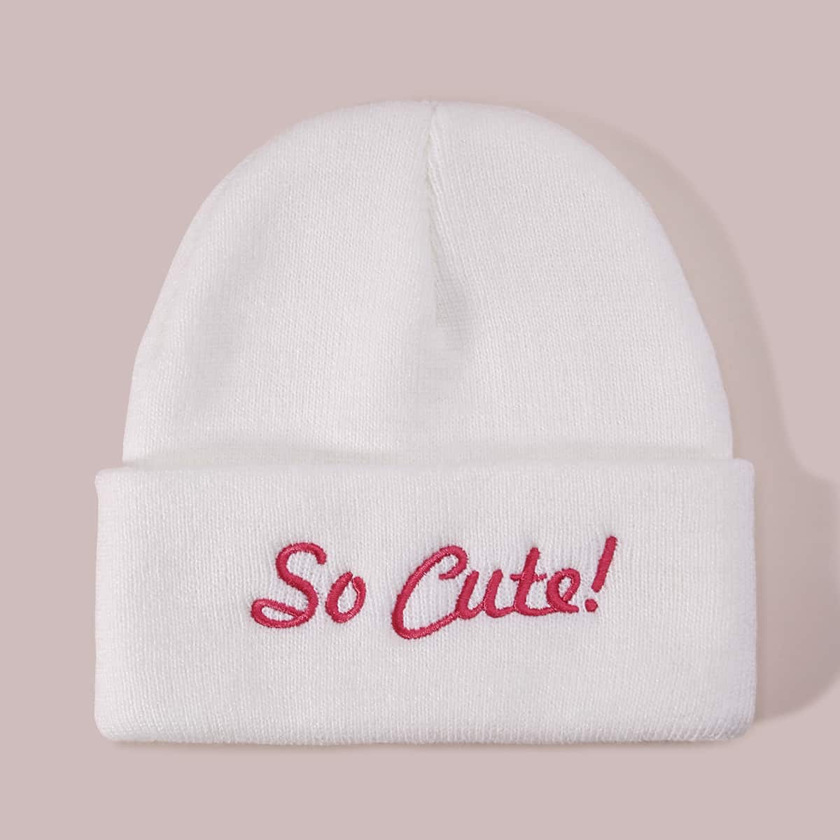 

Slogan Embroidery Beanie, White