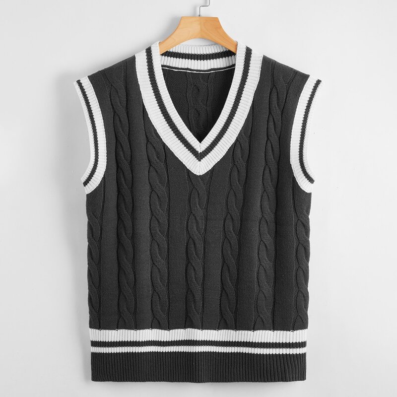 

Colorblock Cable Knit Sweater Vest, Dark grey