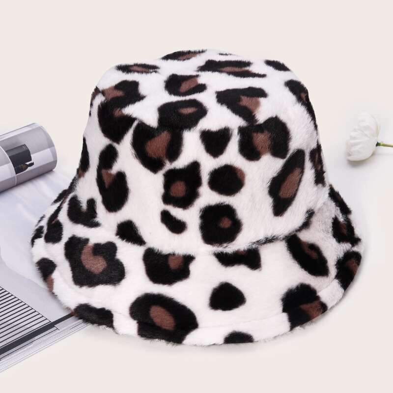 

Leopard Fluffy Bucket Hat, Multicolor