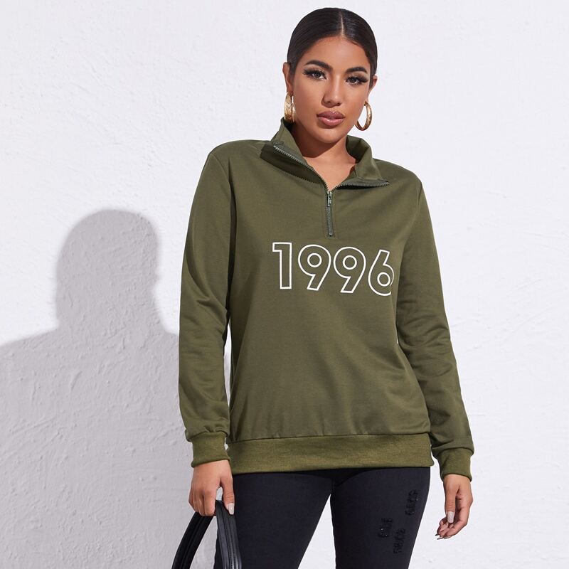 

Half Zip Letter Graphic Sweatshirt, Army green