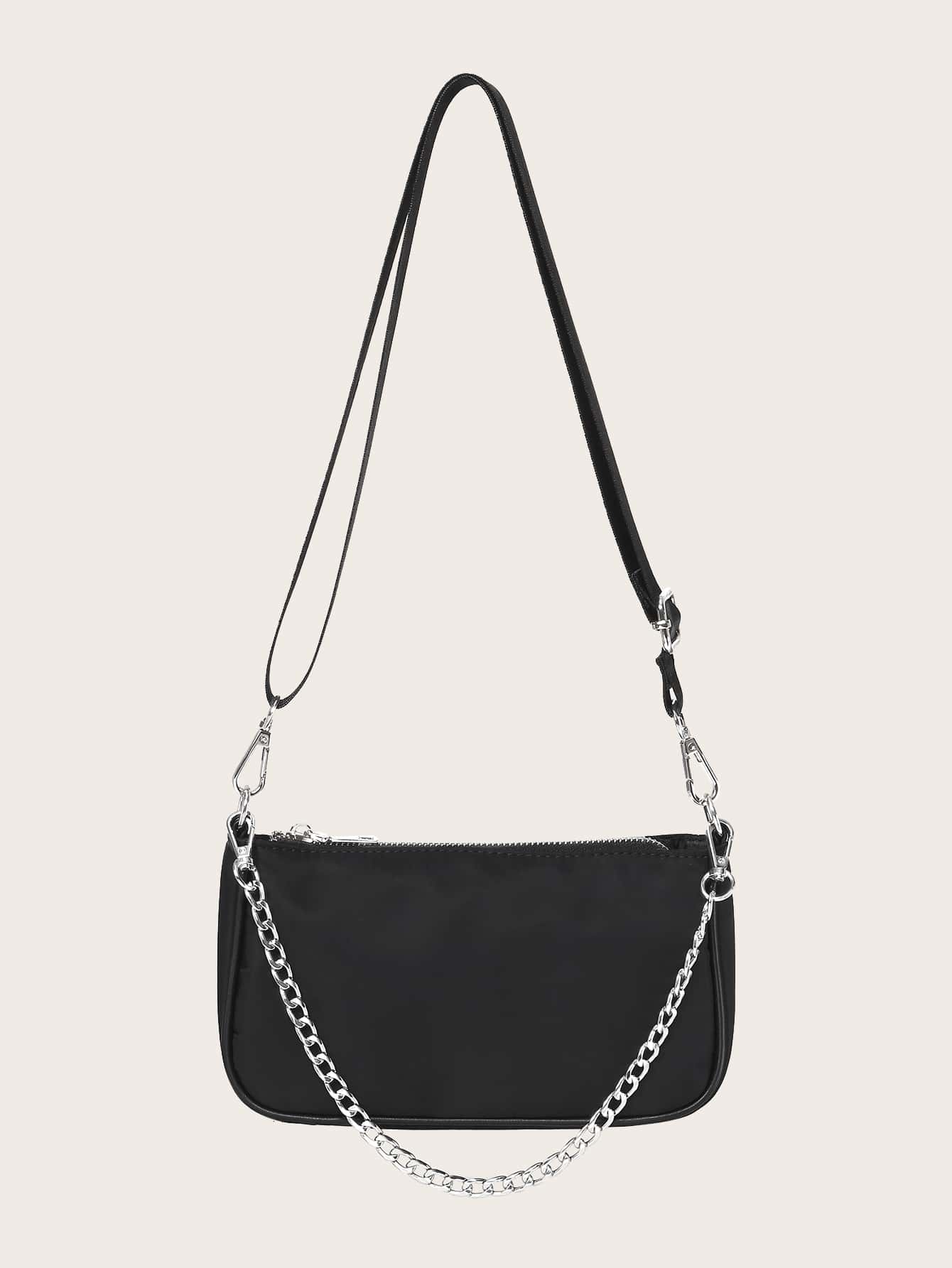 Chain Handle Bag - Black - View 1