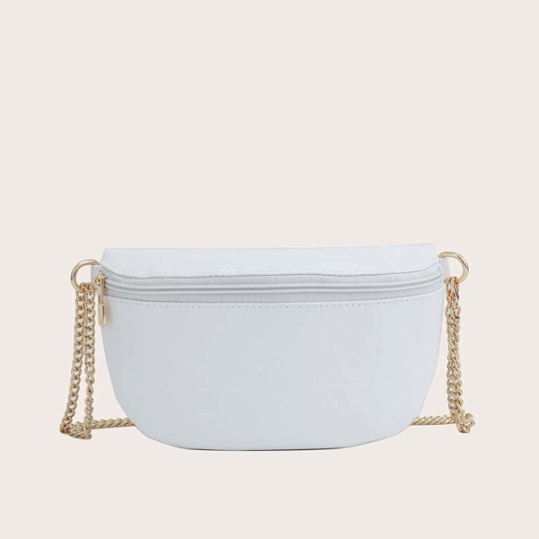 

Croc Embossed Chain Bag, White