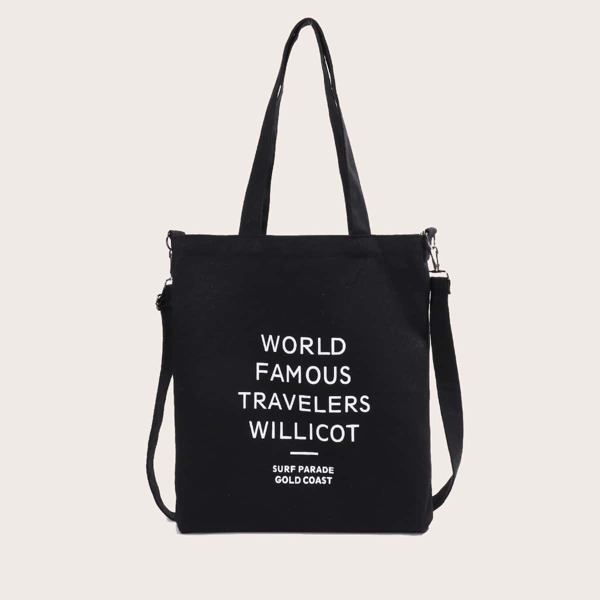 

Letter Graphic Canvas Tote Bag, Black