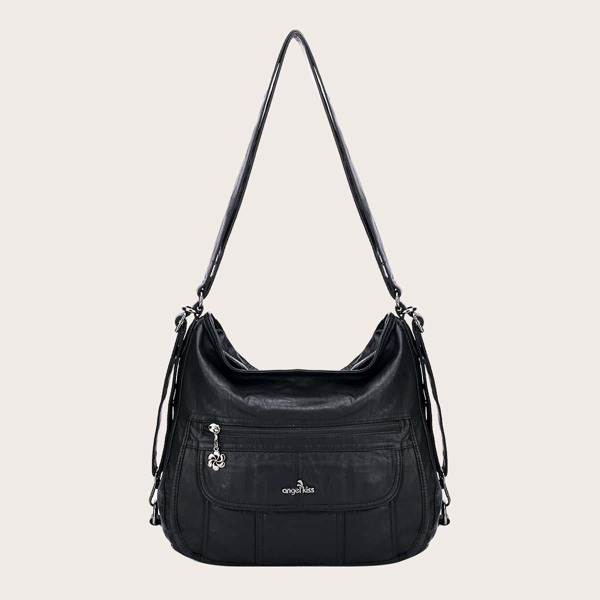 

Zip Front Shoulder Bag, Black