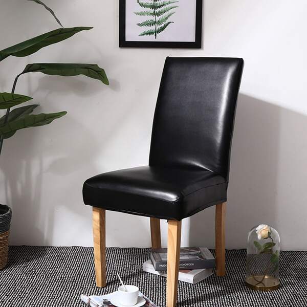 

Plain PU Stretchy Chair Cover, Black