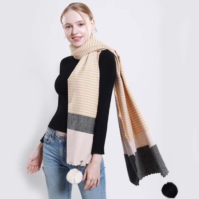 

Colorblock Striped Pom Pom Scarf, Multicolor
