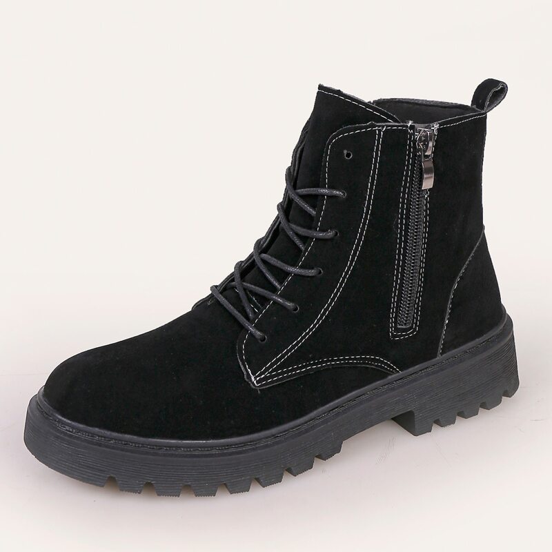 

Side Zip Lace-up Combat Boots, Black
