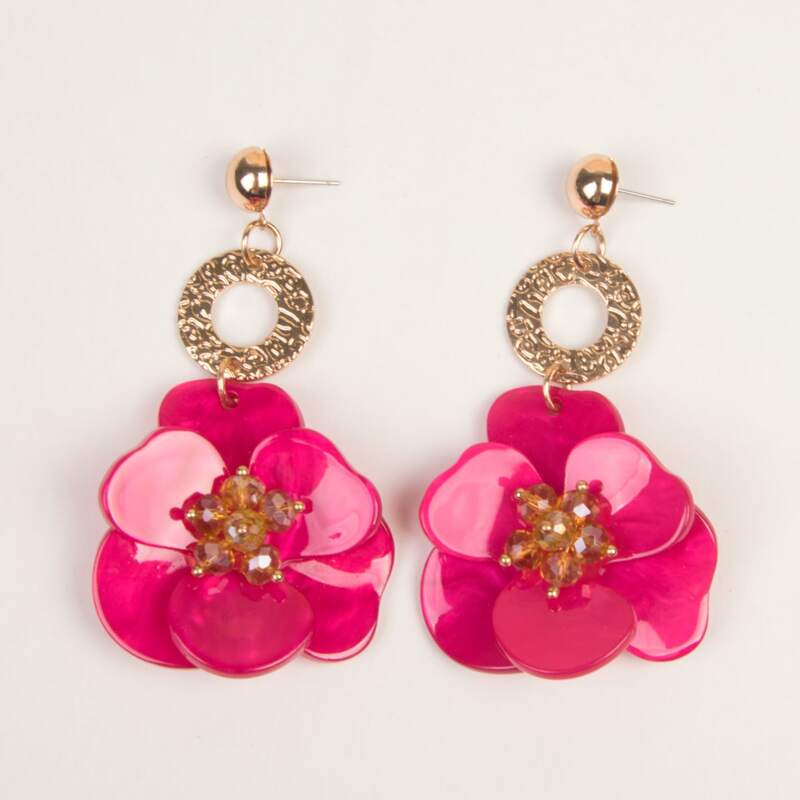

Flower Charm Drop Earrings, Pink