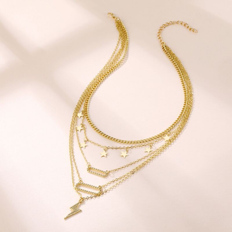 

Rhinestone Star Layered Necklace, Gold