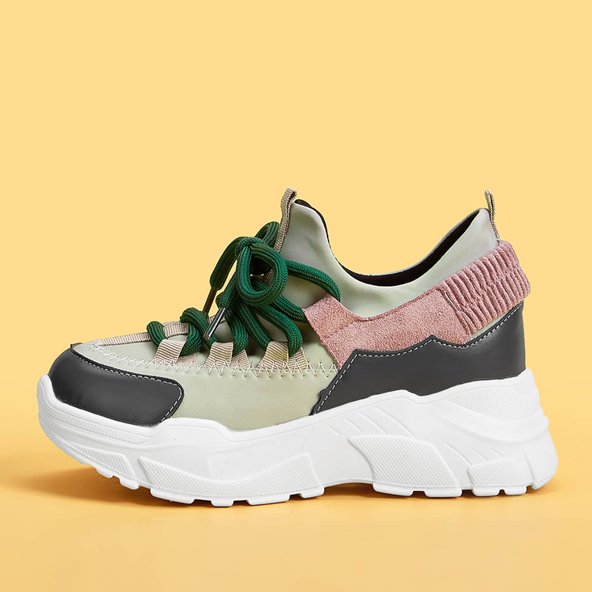 

Lace Up Decor Color Block Chunky Sneakers, Multicolor