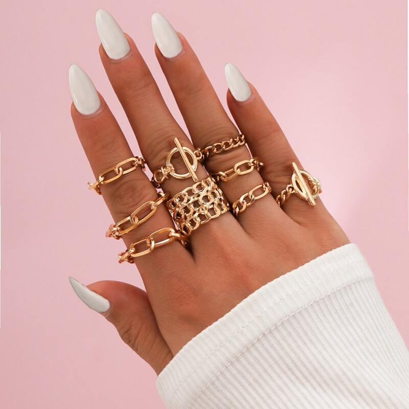 

9pcs Chain Shaped Ring, Gold