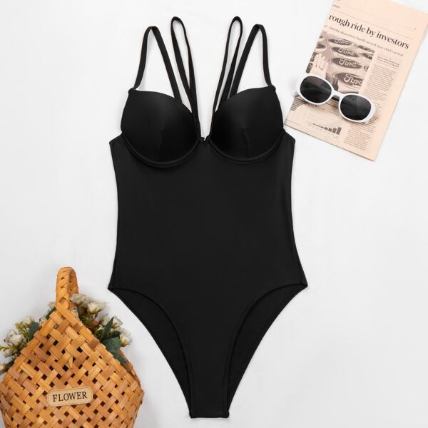 

Harness Underwire One Piece Swimsuit, Black