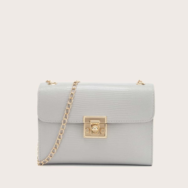 

Textured Chain Crossbody Bag, Grey