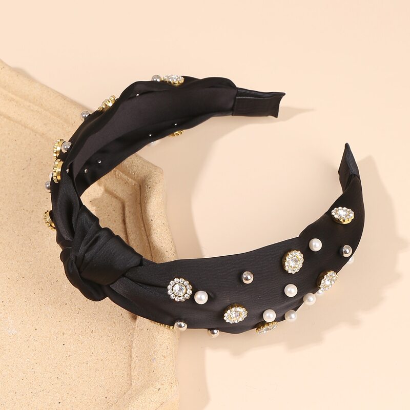 

Peal & Rhinestone Decor Hair Hoop, Black