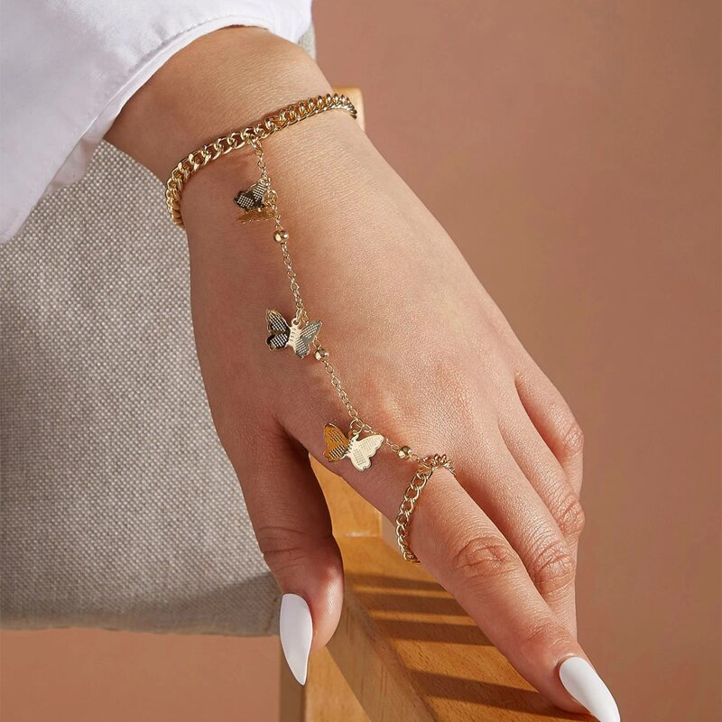 

Butterfly Finger Linked Bracelet, Gold