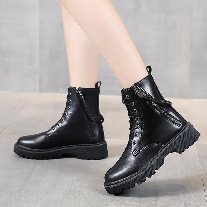 

Zip Decor Lace-up Combat Boots, Black