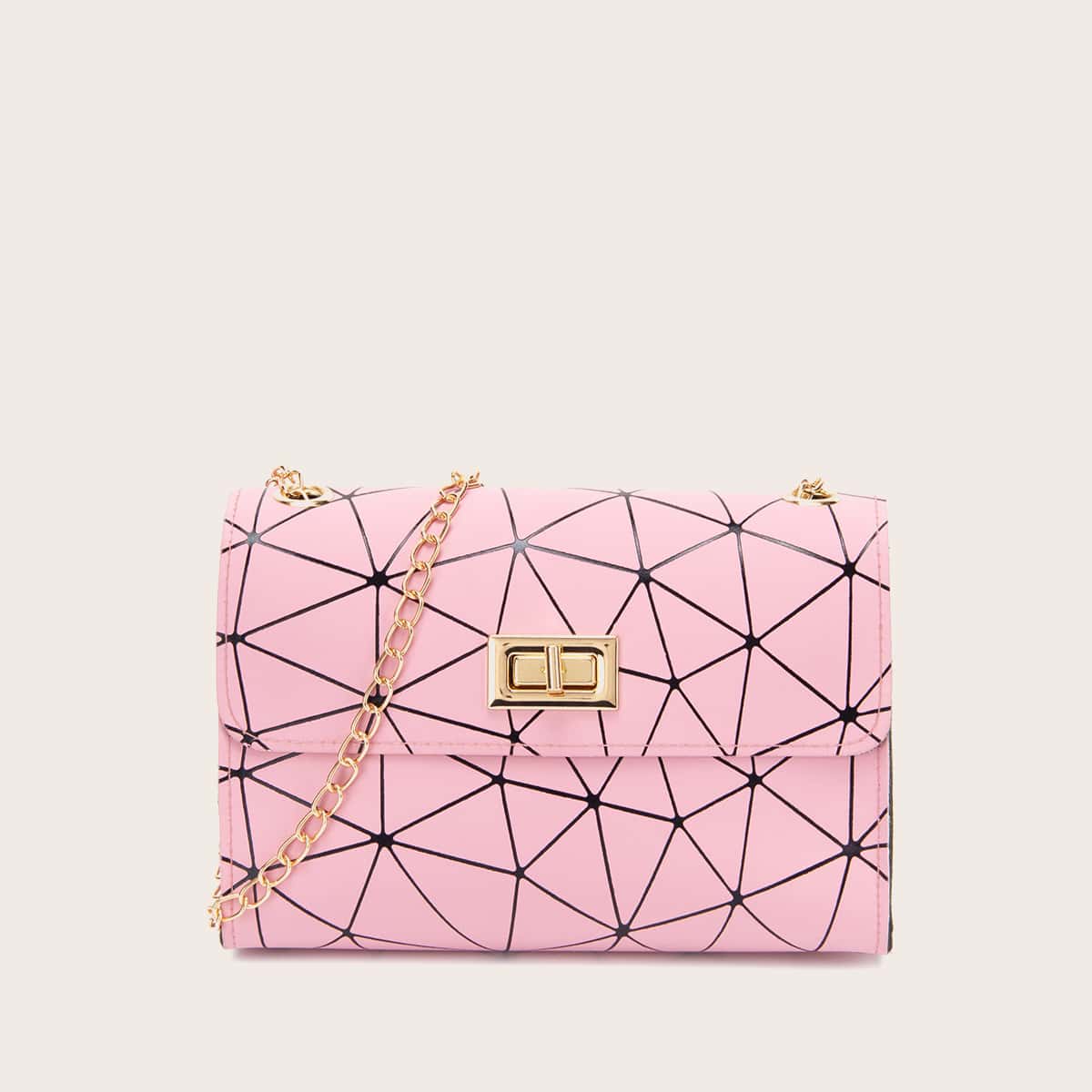 

Geometric Pattern Chain Crossbody Bag, Pink
