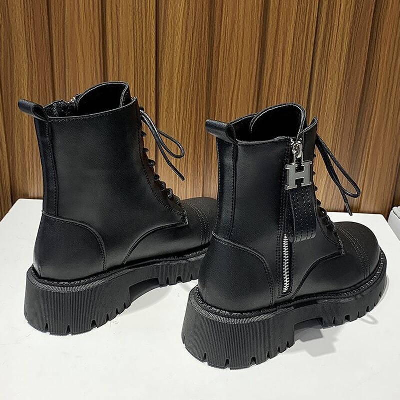 

Letter Zip Lace-up Combat Boots, Black