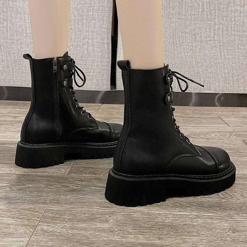 

Lace-up Lug Sole Combat Boots, Black