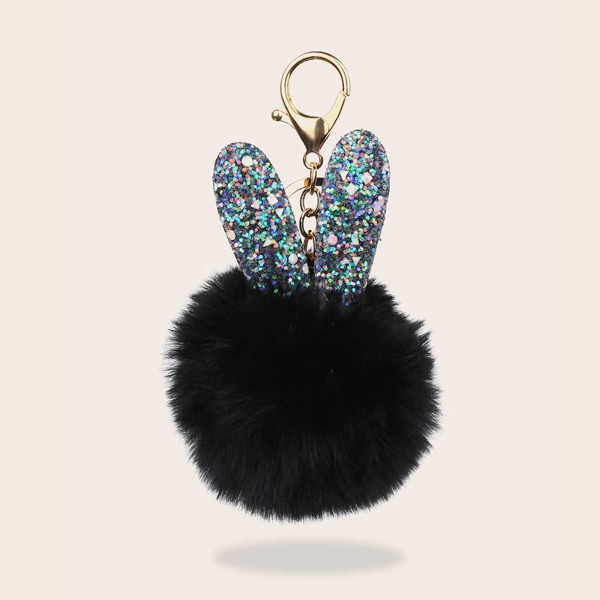 

Rabbit Design Fluffy Bag Charm, Black