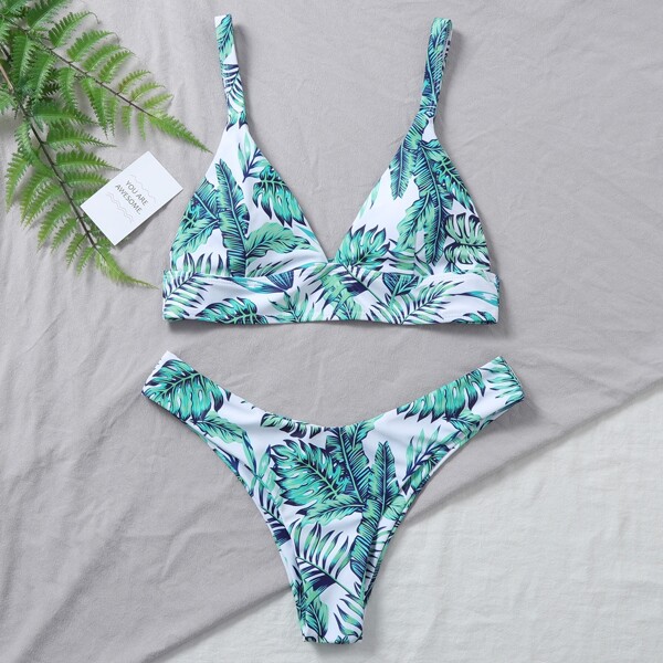 

Tropical High Cut Bikini Swimsuit, Green