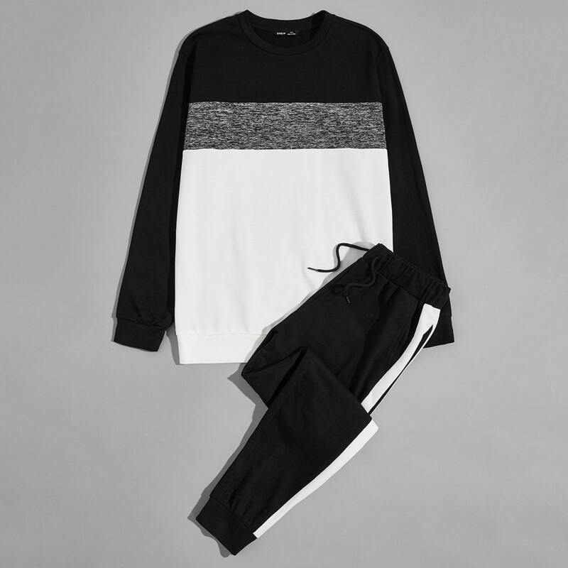 

Guys Colorblock Pullover & Contrast Sideseam Sweatpants Set, Black