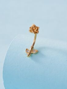 Flower Design Belly Ring Unisex Fashion Punk Body Piercing Jewelry - Yellow Gold - View 3