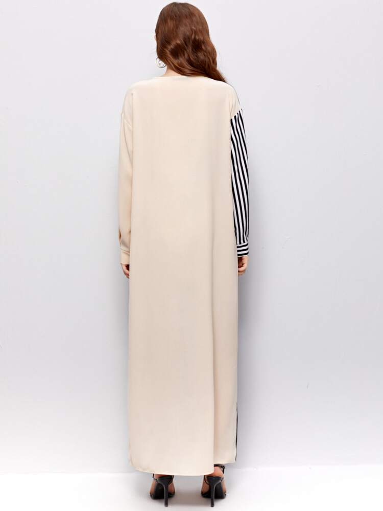 Button Front Color Block Striped Dress