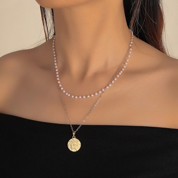 

Faux Pearl Layered Necklace, Gold