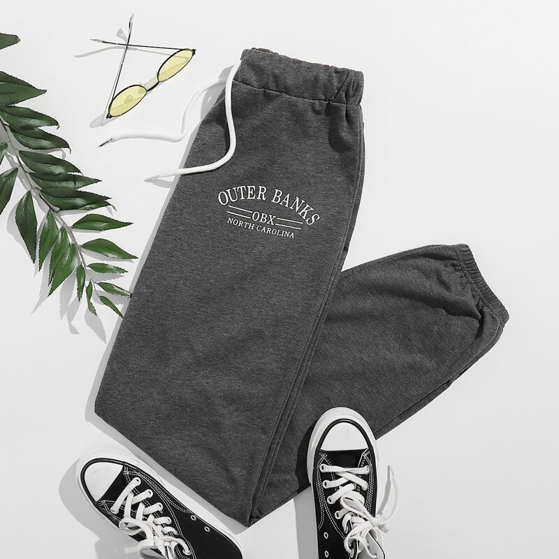 

Letter Drawstring Sweatpants, Dark grey