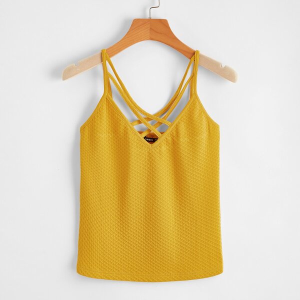 

Strappy Neck Waffle Knit Cami Top, Yellow