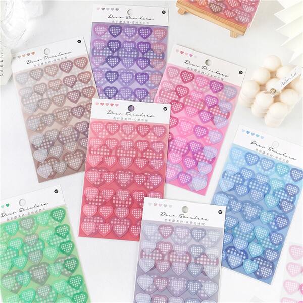 

3sheets Heart Print Random Sticker, Multicolor