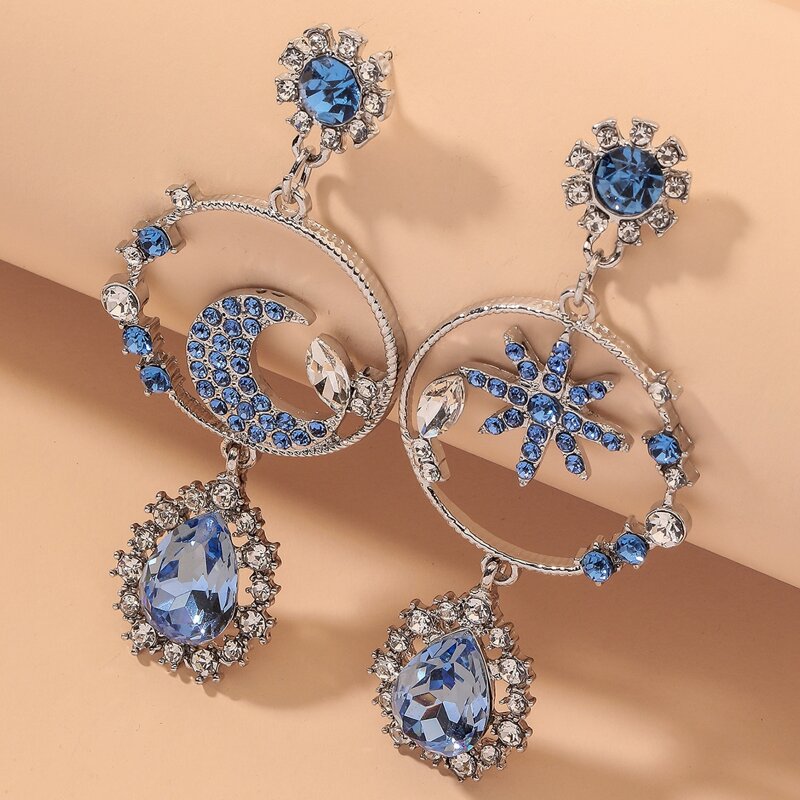 

Rhinestone Moon Drop Earrings, Blue