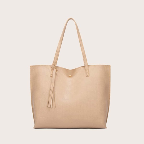 

Tassel Decor Tote Bag, Apricot