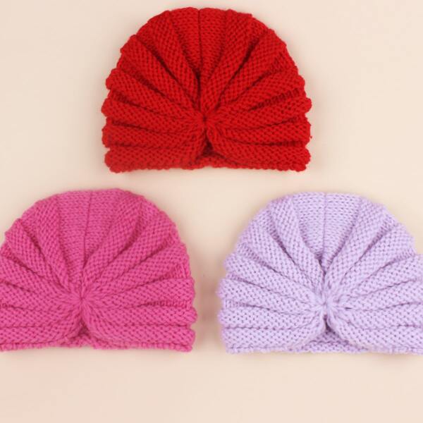 

3pcs Baby Plain Knitted Hat, Multicolor