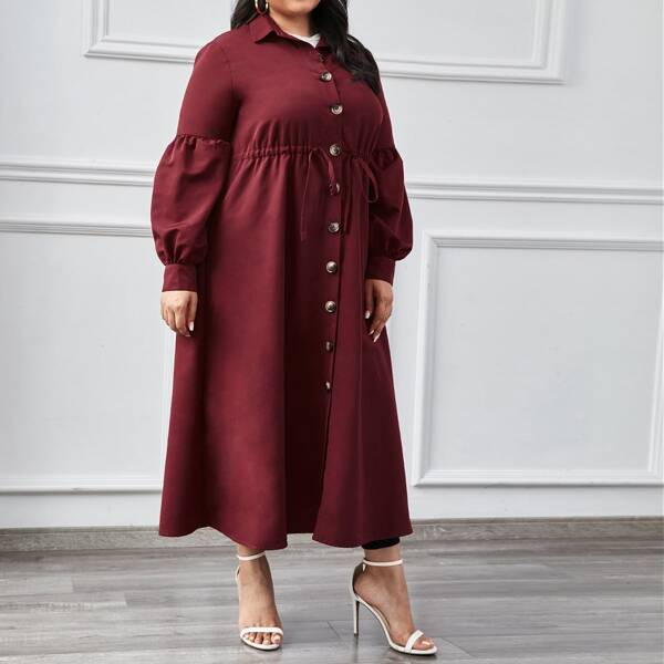 

Plus Lantern Sleeve Drawstring Waist Coat, Maroon
