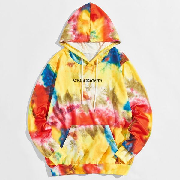 

Men Tie Dye Letter Graphic Drawstring Hoodie, Multicolor