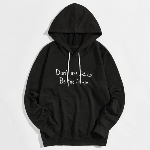 

Men Slogan Graphic Drawstring Hoodie, Black