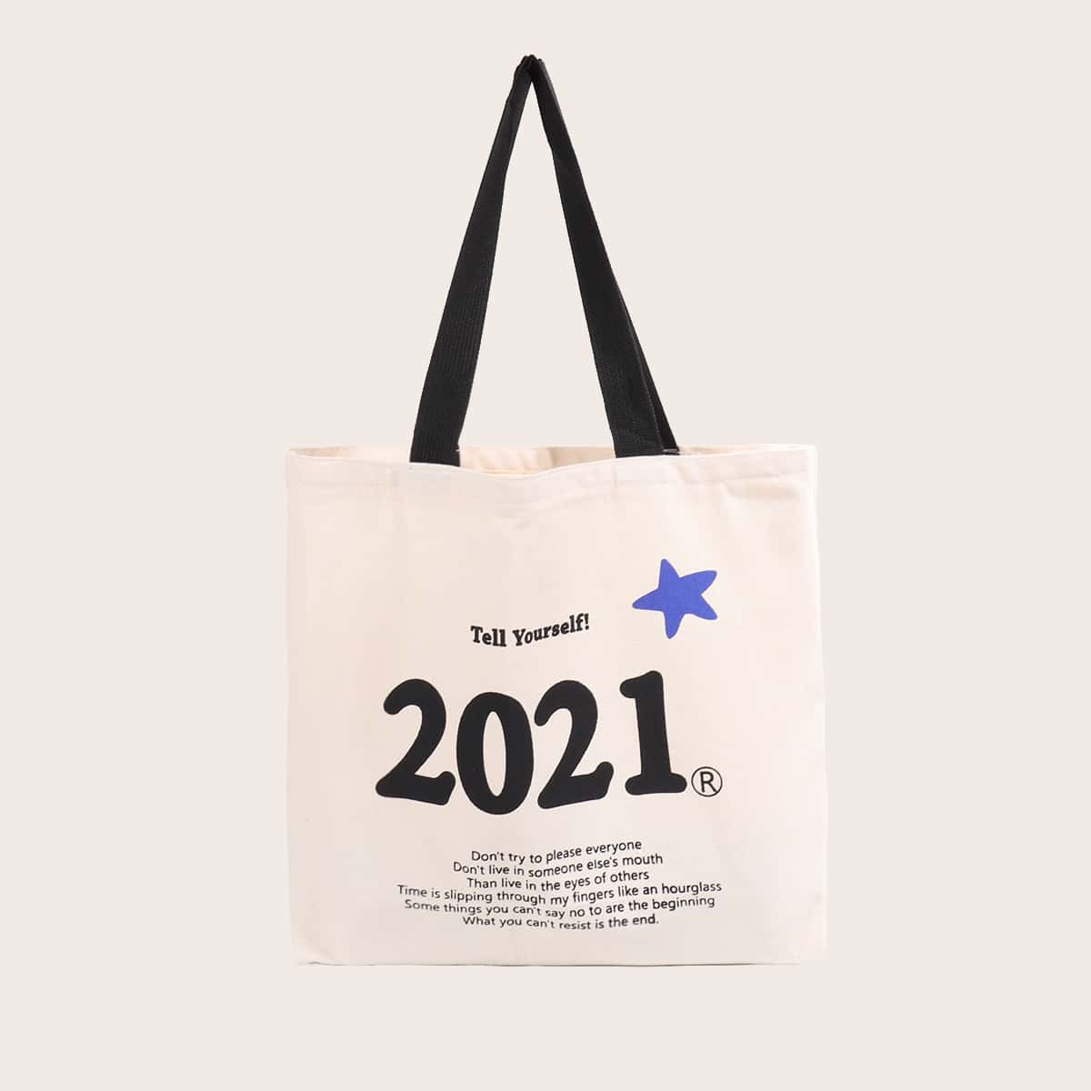 

Letter Graphic Canvas Tote Bag, White