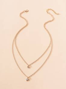 Rhinestone Decor Star Charm Layered Necklace - Yellow Gold - View 2