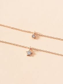 Rhinestone Decor Star Charm Layered Necklace - Yellow Gold - View 3